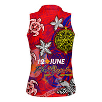 Personalized Philippines 12 June Independence Day Women Sleeveless Polo Shirt Polynesian Turtle Plumeria DT02 - Polynesian Pride