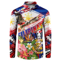 Personalized Philippines Independence Day Button Sweatshirt Polynesia Filipinas Eagle Hibiscus DT02 Blue - Polynesian Pride