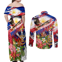 Personalized Philippines Independence Day Couples Matching Off Shoulder Maxi Dress and Long Sleeve Button Shirt Polynesia Filipinas Eagle Hibiscus DT02 - Polynesian Pride