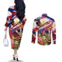 Personalized Philippines Independence Day Couples Matching Off The Shoulder Long Sleeve Dress and Long Sleeve Button Shirt Polynesia Filipinas Eagle Hibiscus DT02 - Polynesian Pride