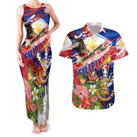 Personalized Philippines Independence Day Couples Matching Tank Maxi Dress and Hawaiian Shirt Polynesia Filipinas Eagle Hibiscus