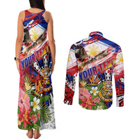 Personalized Philippines Independence Day Couples Matching Tank Maxi Dress and Long Sleeve Button Shirt Polynesia Filipinas Eagle Hibiscus DT02 - Polynesian Pride