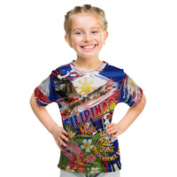 Personalized Philippines Independence Day Kid T Shirt Polynesia Filipinas Eagle Hibiscus DT02 Blue - Polynesian Pride