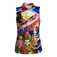 Personalized Philippines Independence Day Women Sleeveless Polo Shirt Polynesia Filipinas Eagle Hibiscus DT02 Female Blue - Polynesian Pride