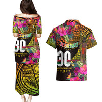 Personalised Vanuatu Independence Day 30 July Couples Matching Puletasi and Hawaiian Shirt Hibiscus Polynesian Pattern