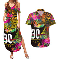 Personalised Vanuatu Independence Day 30 July Couples Matching Summer Maxi Dress and Hawaiian Shirt Hibiscus Polynesian Pattern