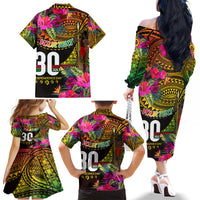 Personalised Vanuatu Independence Day 30 July Family Matching Off The Shoulder Long Sleeve Dress and Hawaiian Shirt Hibiscus Polynesian Pattern
