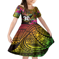 Personalised Vanuatu Independence Day 30 July Kid Short Sleeve Dress Hibiscus Polynesian Pattern DT02 KID Yellow - Polynesian Pride