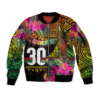 Personalised Vanuatu Independence Day 30 July Sleeve Zip Bomber Jacket Hibiscus Polynesian Pattern