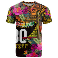 Personalised Vanuatu Independence Day 30 July T Shirt Hibiscus Polynesian Pattern DT02 Yellow - Polynesian Pride