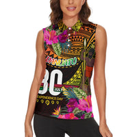 Personalised Vanuatu Independence Day 30 July Women Sleeveless Polo Shirt Hibiscus Polynesian Pattern DT02 - Polynesian Pride