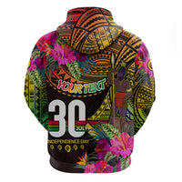 Personalised Vanuatu Independence Day 30 July Zip Hoodie Hibiscus Polynesian Pattern