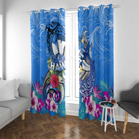Aloha Hawaii Window Curtain Dolphins and Fish Hook Hibiscus