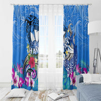 Aloha Hawaii Window Curtain Dolphins and Fish Hook Hibiscus