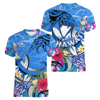 Aloha Hawaii Women V-Neck T-Shirt Dolphins and Fish Hook Hibiscus DT02 - Polynesian Pride
