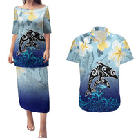 Mother And Baby Dolphins Couples Matching Puletasi and Hawaiian Shirt Hawaii Hibiscus