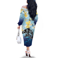 Mother And Baby Dolphins Family Matching Off The Shoulder Long Sleeve Dress and Hawaiian Shirt Hawaii Hibiscus