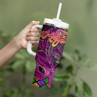 Happy Mardi Gras Tumbler With Handle Mask Feather Colorfull