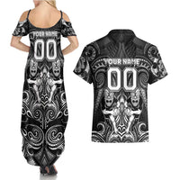 Personalized All Black Couples Matching Summer Maxi Dress and Hawaiian Shirt New Zealand Rugby Mascot Maori