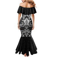 Personalized All Black Family Matching Mermaid Dress and Hawaiian Shirt New Zealand Rugby Mascot Maori