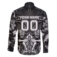 Personalized All Black Family Matching Off The Shoulder Long Sleeve Dress and Hawaiian Shirt New Zealand Rugby Mascot Maori