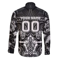 Personalized All Black Family Matching Off Shoulder Maxi Dress and Hawaiian Shirt New Zealand Rugby Mascot Maori