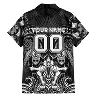 Personalized All Black Family Matching Summer Maxi Dress and Hawaiian Shirt New Zealand Rugby Mascot Maori