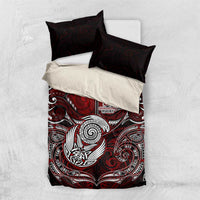 New Zealand Aotearoa Rugby Bedding Set Maori Fern Tattoo Art DT02 US Twin 172cm x 218cm Red - Polynesian Pride