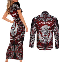 Personalized New Zealand Aotearoa Rugby Couples Matching Short Sleeve Bodycon Dress and Long Sleeve Button Shirt Maori Fern Tattoo Art
