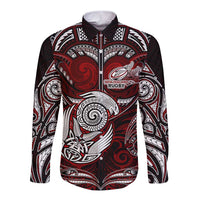 Personalized New Zealand Aotearoa Rugby Long Sleeve Button Shirt Maori Fern Tattoo Art