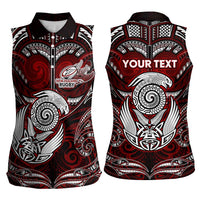 Personalized New Zealand Aotearoa Rugby Women Sleeveless Polo Shirt Maori Fern Tattoo Art