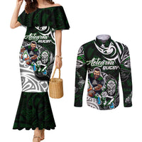 Personalized NZ Aotearoa Rugby Couples Matching Mermaid Dress and Long Sleeve Button Shirt New Zealand Silver Fern