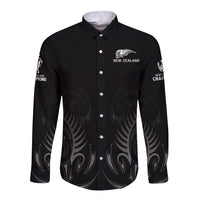 New Zealand Long Sleeve Button Shirt Rugby 2023 Champions Black DT02 Unisex Black - Polynesian Pride