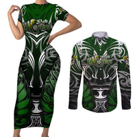 Personalised Warriors Maori Darts Couples Matching Short Sleeve Bodycon Dress and Long Sleeve Button Shirt New Zealand Darts Silver Fern