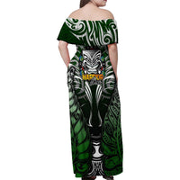 Personalised Warriors Maori Darts Family Matching Off Shoulder Maxi Dress and Hawaiian Shirt New Zealand Darts Silver Fern