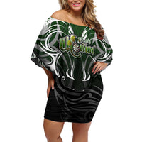 Personalised Warriors Maori Darts Family Matching Off Shoulder Short Dress and Hawaiian Shirt New Zealand Darts Silver Fern