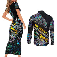 Personalised New Zealand Darts Couples Matching Short Sleeve Bodycon Dress and Long Sleeve Button Shirt NZ Paua Shell Maori Fern