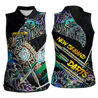 Personalised New Zealand Darts Women Sleeveless Polo Shirt NZ Paua Shell Maori Fern