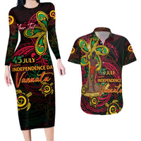 Custom Vanuatu 45th Independence Anniversary Couples Matching Long Sleeve Bodycon Dress and Hawaiian Shirt Flower Melanesian Namele Turtle - Polynesian Pride