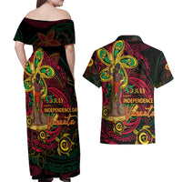 Custom Vanuatu 45th Independence Anniversary Couples Matching Off Shoulder Maxi Dress and Hawaiian Shirt Flower Melanesian Namele Turtle - Polynesian Pride