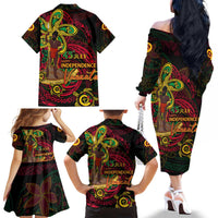 Custom Vanuatu 45th Independence Anniversary Family Matching Off The Shoulder Long Sleeve Dress and Hawaiian Shirt Flower Melanesian Namele Turtle - Polynesian Pride