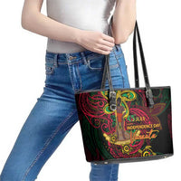 Vanuatu 45th Independence Anniversary Leather Tote Bag Flower Melanesian Namele Turtle - Polynesian Pride