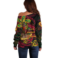 Custom Vanuatu 45th Independence Anniversary Off Shoulder Sweater Flower Melanesian Namele Turtle - Polynesian Pride