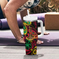 Vanuatu 45th Independence Anniversary Tumbler With Handle Flower Melanesian Namele Turtle - Polynesian Pride