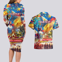 Custom The Philippines 126th Independence Anniversary Couples Matching Long Sleeve Bodycon Dress and Hawaiian Shirt Art Style - Polynesian Pride
