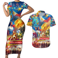 Custom The Philippines 126th Independence Anniversary Couples Matching Short Sleeve Bodycon Dress and Hawaiian Shirt Art Style - Polynesian Pride