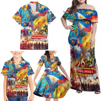 Custom The Philippines 126th Independence Anniversary Family Matching Off Shoulder Maxi Dress and Hawaiian Shirt Art Style - Polynesian Pride