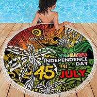 Personalized Vanuatu 45th Independence Anniversary Beach Blanket Melanesian Pattern Reggae - Polynesian Pride