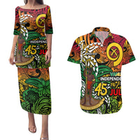 Personalized Vanuatu 45th Independence Anniversary Couples Matching Puletasi and Hawaiian Shirt Melanesian Pattern Reggae - Polynesian Pride