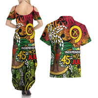 Personalized Vanuatu 45th Independence Anniversary Couples Matching Summer Maxi Dress and Hawaiian Shirt Melanesian Pattern Reggae - Polynesian Pride